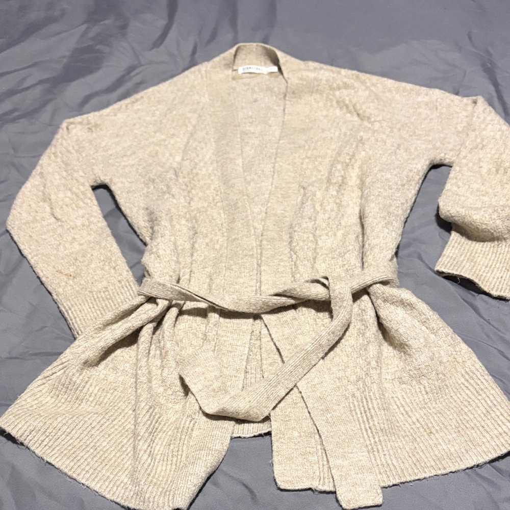 Reitmans Light Beige Belted Open-Front Cardigan